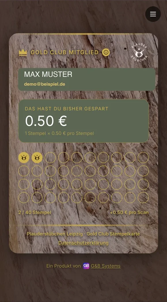 Gold-Club-Karte mit der Summe des bisherigen Nachlasses