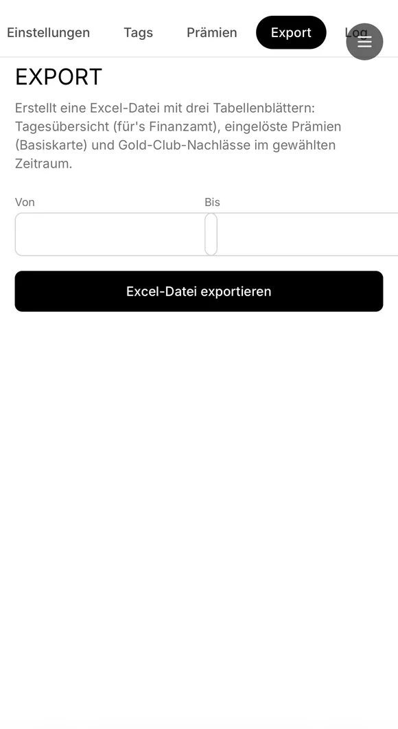 Export als Excel-Datei über einen gewählten Zeitraum